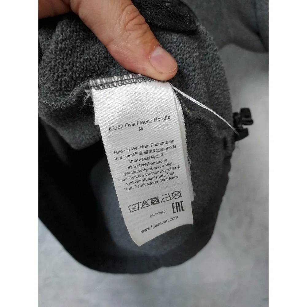 Fjallraven Hoodie Mens Medium Full Zip Ovike Fleece Jacket Gray Drawstring READ